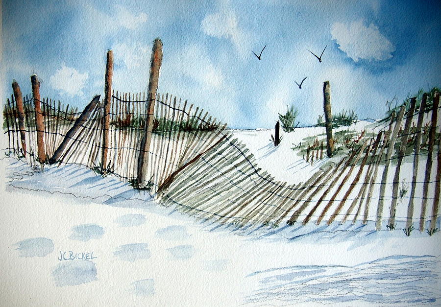 Old Beach Fence Painting by Jacquelin Bickel