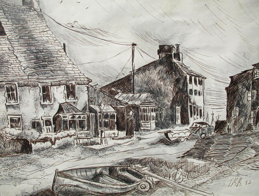 Boat Drawing - Old Beach Town by Tom Rechsteiner