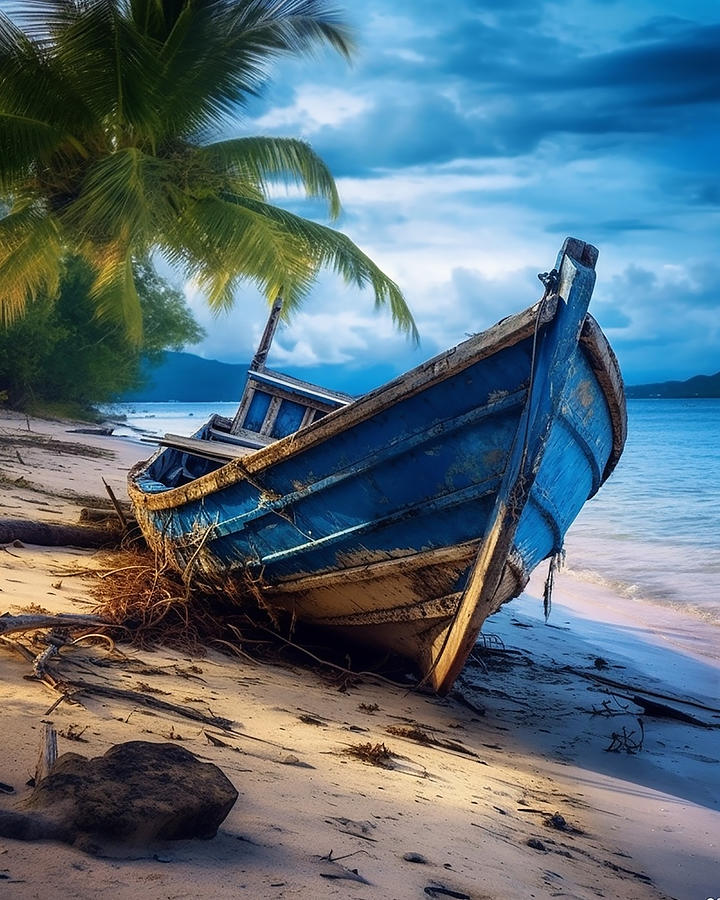 Old Beached Boat - Unreal Paradise Photograph by Joey Waves