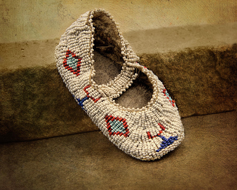 Old Beaded Moccasin Two Textured Photograph Photograph by Ann Powell
