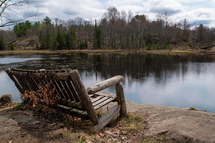 Old Bench Overlooking A Lake In Ontario Photograph