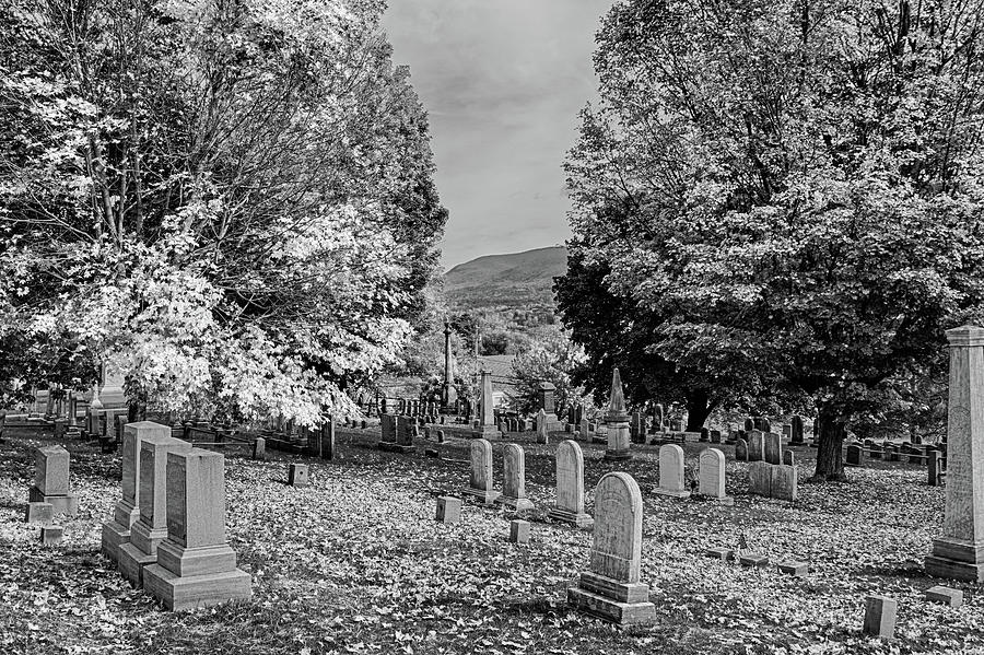 Old Bennington Cemetery Fall Foliage Bennington VT Black and White Photograph by Toby McGuire
