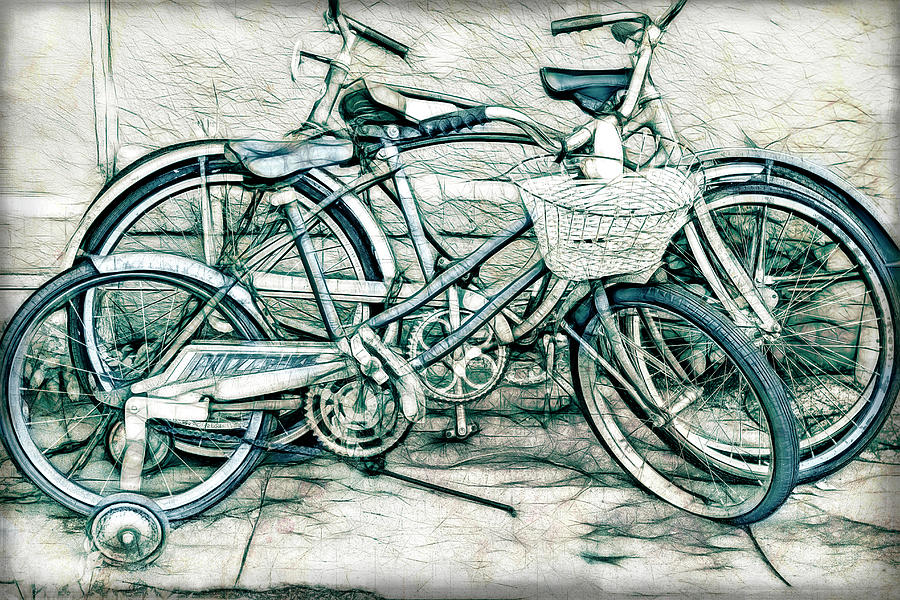 Bicycle Mixed Media - Old Bicycles Vintage Style by Ann Powell