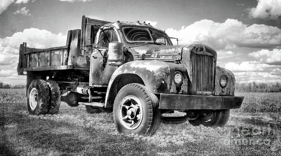 Old Big Mack Dump Truck Black and White Photograph by Barbara McMahon