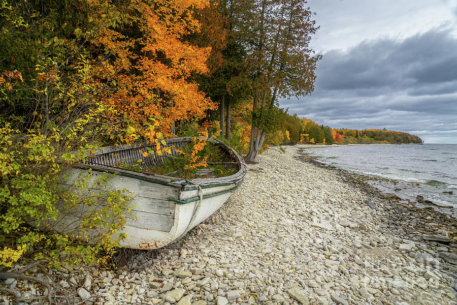 Old boat on Michigan Lake Photograph by Roxie Crouch