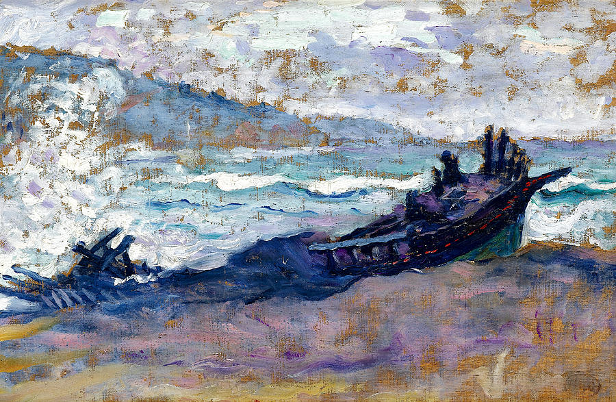 Henri Edmond Cross Painting - Old Boat on the Sand by Henri Edmond Cross