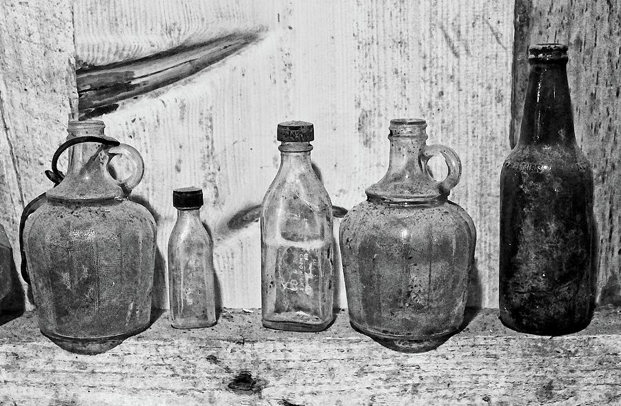 Old Bottles 2 BW 031421 Photograph by Mary Bedy