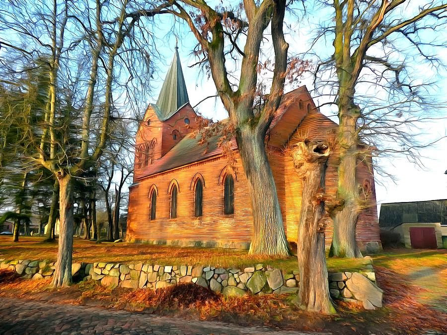 Old brick church on Usedom island Digital Art by Ralph Kaehne