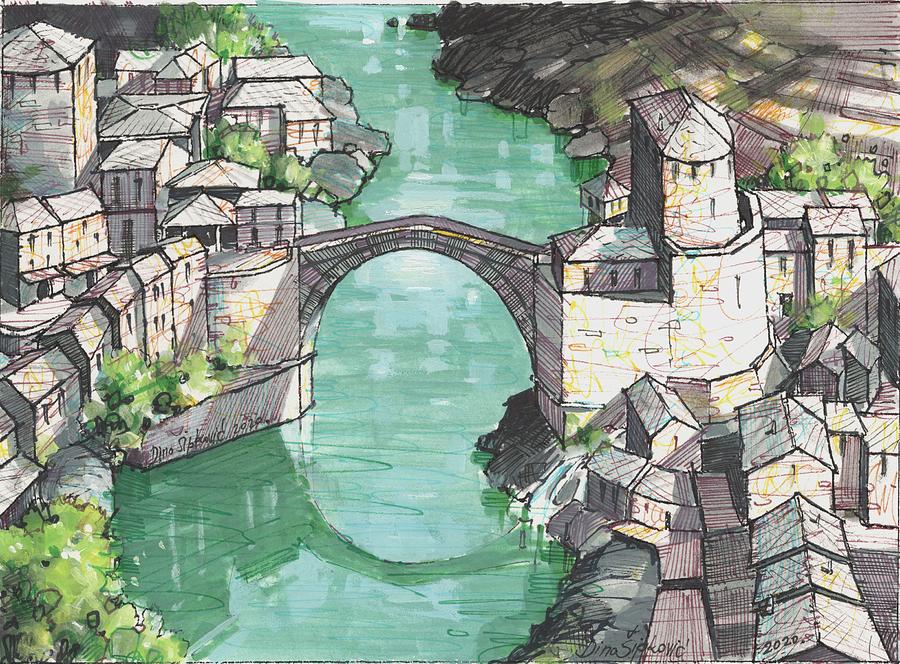 Architecture Painting - Old Bridge Mostar by Dino Sipkovic