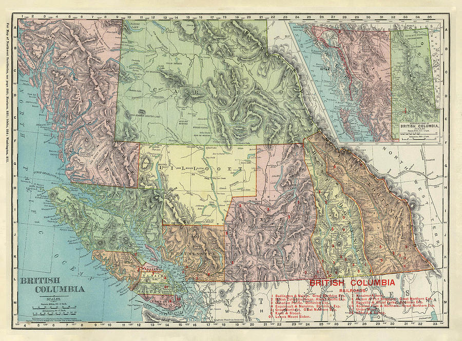 Old British Columbia Canada Map 1903 Vintage Canadian Province Atlas ...