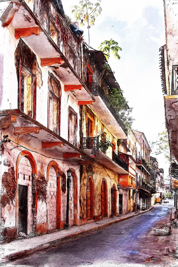 Old buildings in Casco Viejo, Panama Mixed Media by Tatiana Travelways