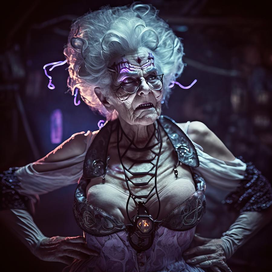 Portrait Digital Art - Old Burlesque Granny by My Head Cinema