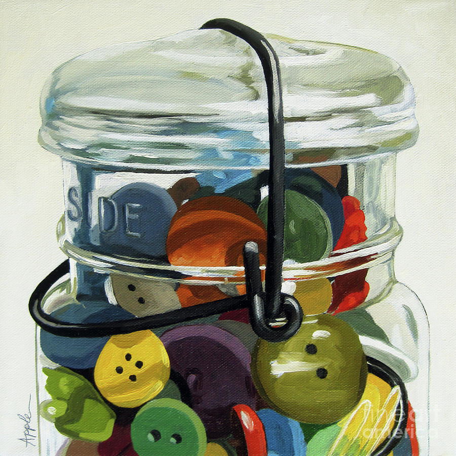 Old Button Jar Painting by Linda Apple