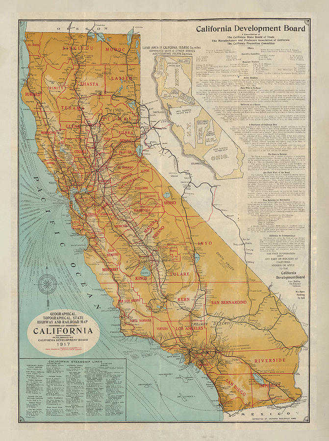 Old California Map 1917 Vintage Golden State Atlas Drawing by Adam Shaw ...