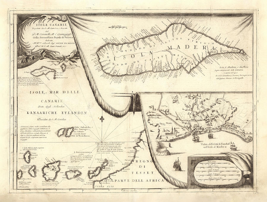 Old Canary Islands Map 1697 Vintage Islas Canarias Atlas Drawing by ...