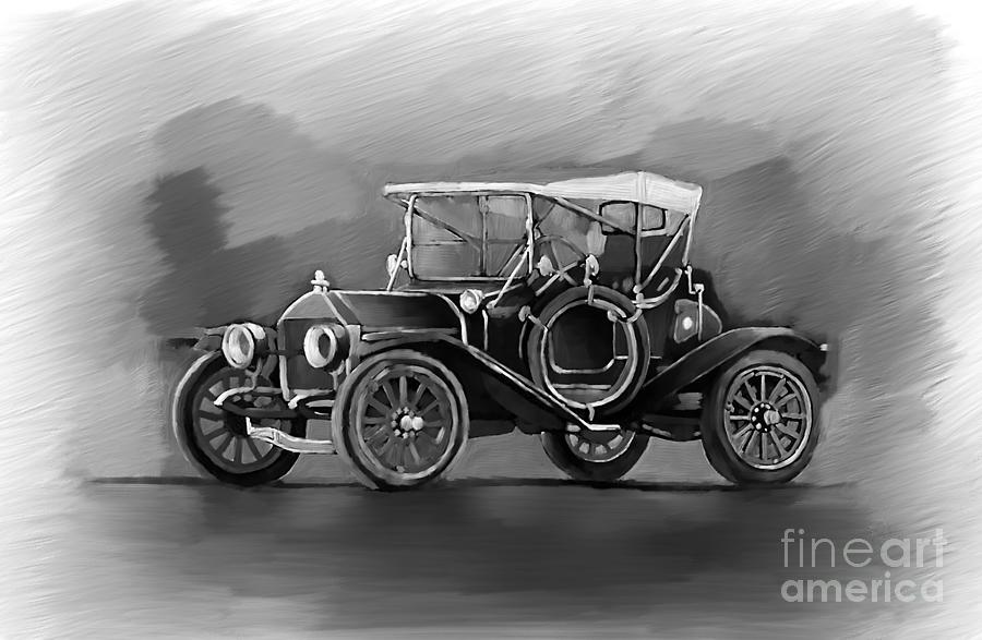 Old car Black and white  Painting by Gull G