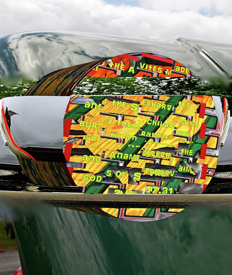 Old car hood reflection as a 3D cylinder text plane Digital Art by Karl Rose