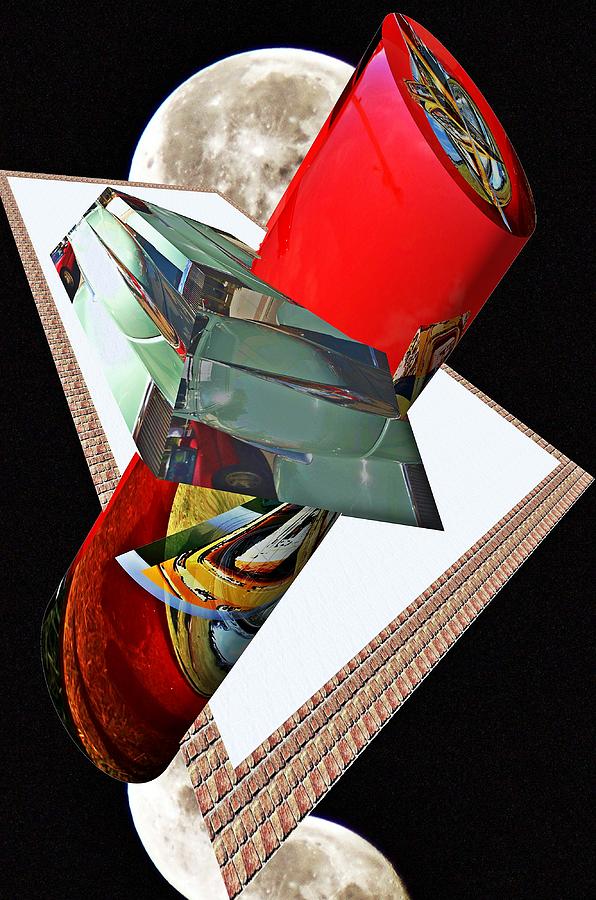 Old car tail light and car window as a 3D cylinder plane. Digital Art by Karl Rose