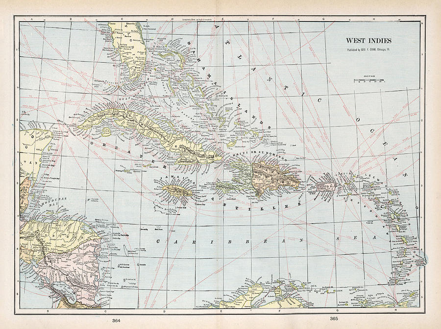 Old Caribbean Map 1901 Vintage West Indies Atlas Drawing by Adam Shaw ...