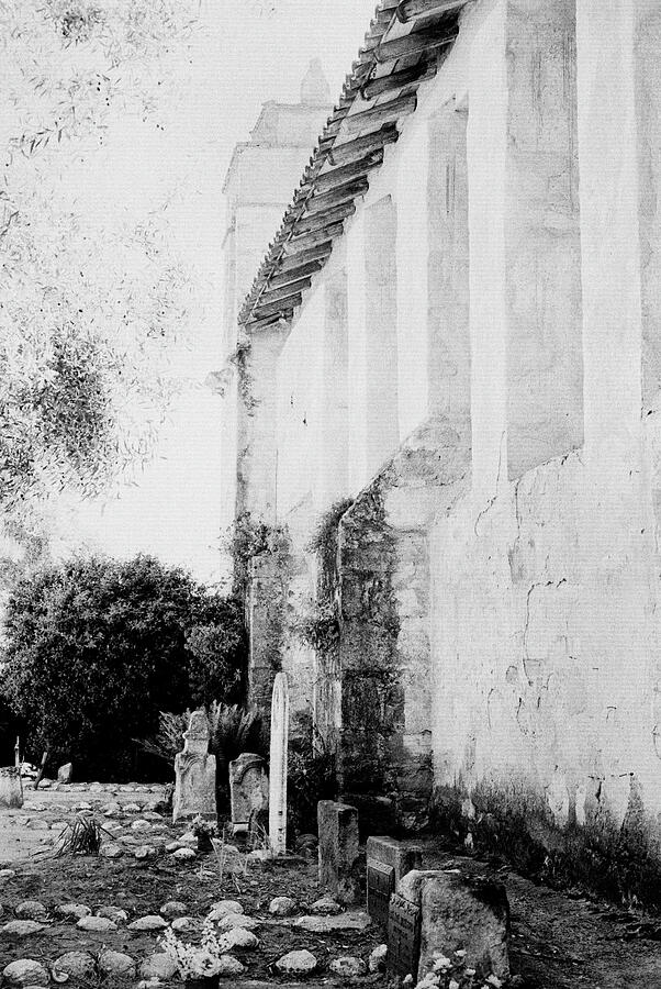 Old Carmel Mission Cemetery in black and white Photograph by Paul W Faust - Impressions of Light
