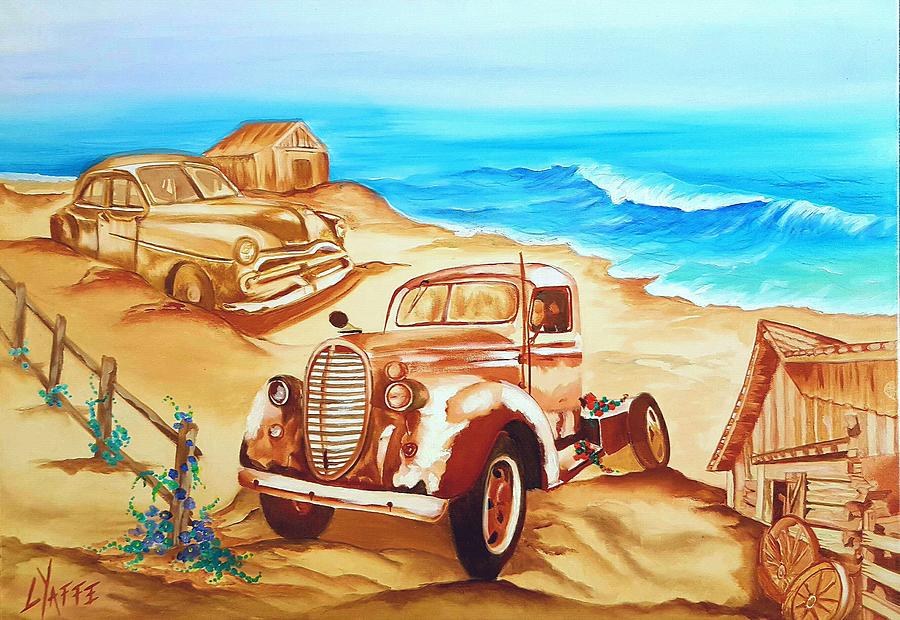 Old Cars on Beach Painting by Loraine Yaffe