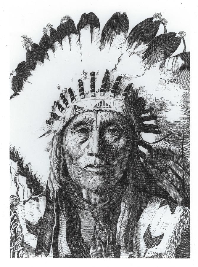 Old Chief D035 Drawing by Bob Calleja - Fine Art America