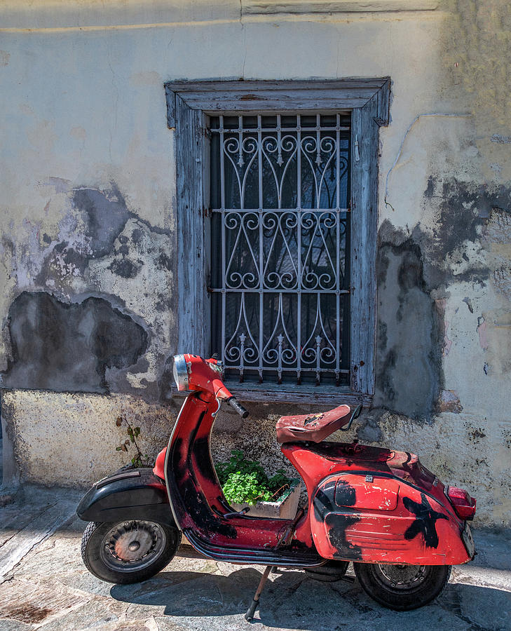 Old City Athens Vintage Vespa Photograph by Marcy Wielfaert