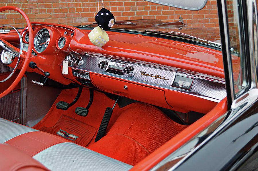 Old Classic Car Black Bel Air Dashboard View Photograph by Gaby Ethington