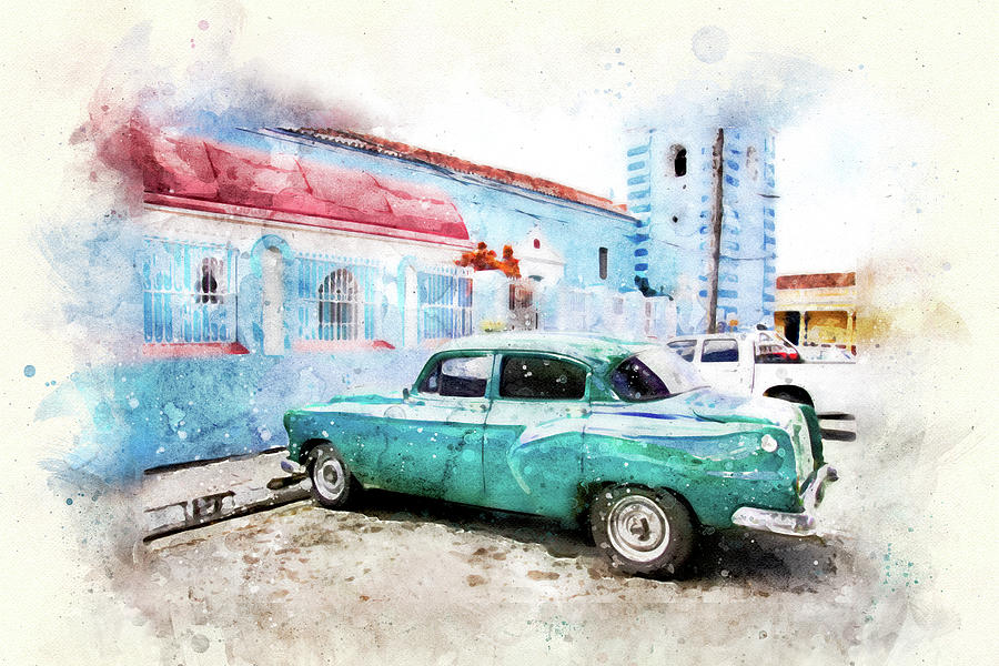 Old Classic Car on Cuba City Street Digital Art by Peggy Collins