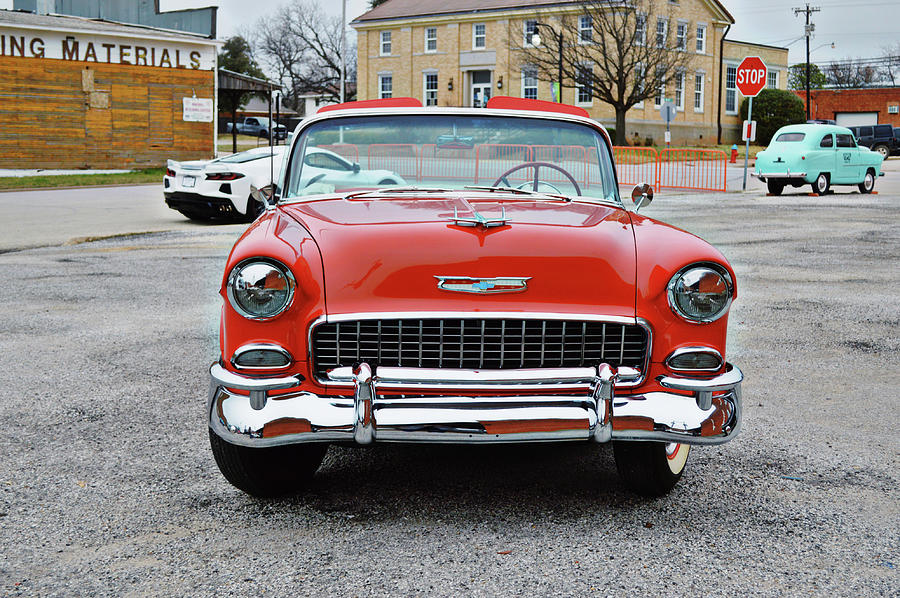 Old Classic Red Bel Air Convertible Car Front View Photograph by Gaby Ethington
