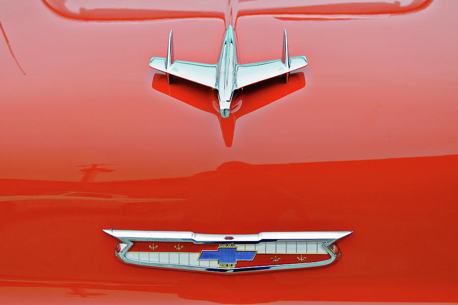 Old Classic Red Bel Air Hood Close Up Photograph by Gaby Ethington