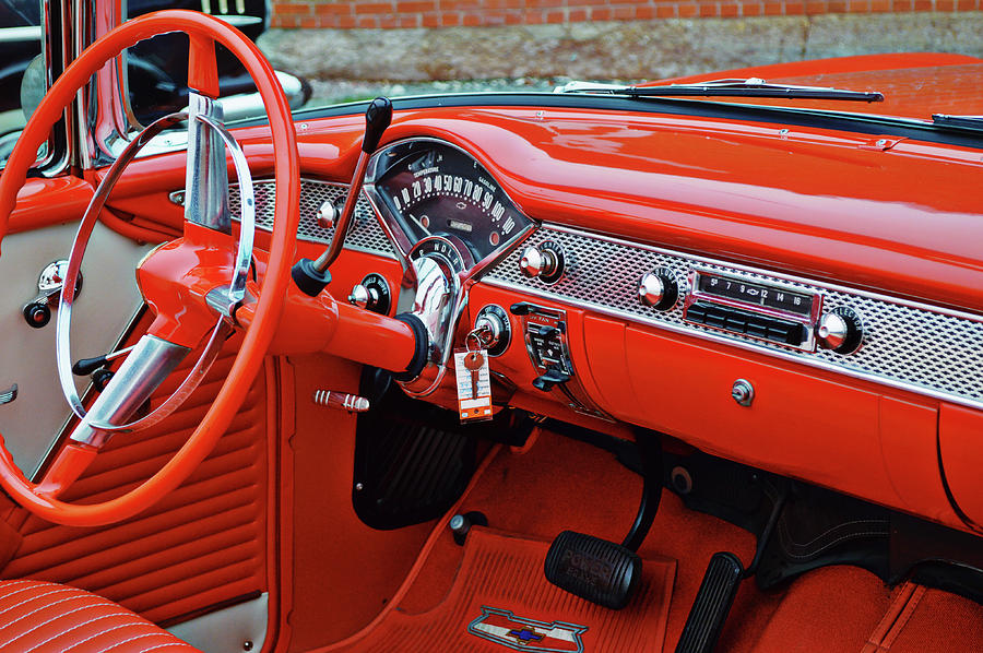 Old Classic Red Bel Air Left Dashboard Photograph by Gaby Ethington