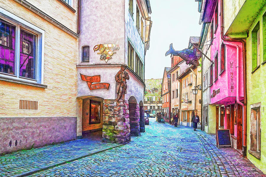 Spring Mixed Media - Old colorful street - Digital paint by Tatiana Travelways