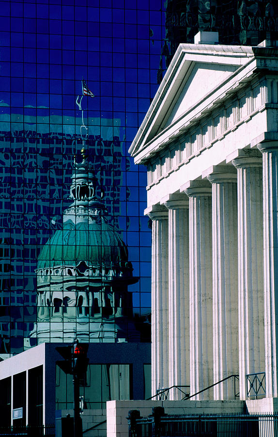 Old courthouse and historic dome reflected in modern building, St Louis, Missouri, United States of America, North America Photograph by John Elk III