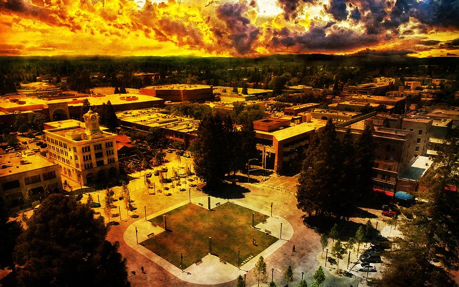 Old Courthouse Square in Santa Rosa, California, seen on sunset Digital Art by Nicko Prints