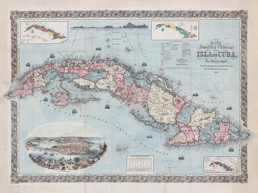 Old Cuba Map 1868 Vintage Cuban Island Atlas Drawing by Adam Shaw