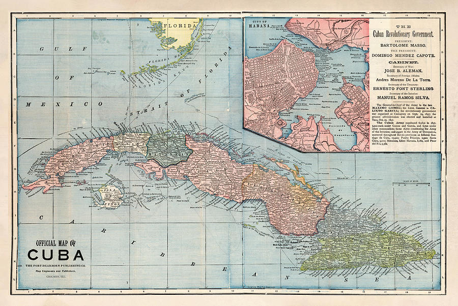 Old Cuba Map 1899 Vintage Cuban Isle Atlas Drawing by Adam Shaw