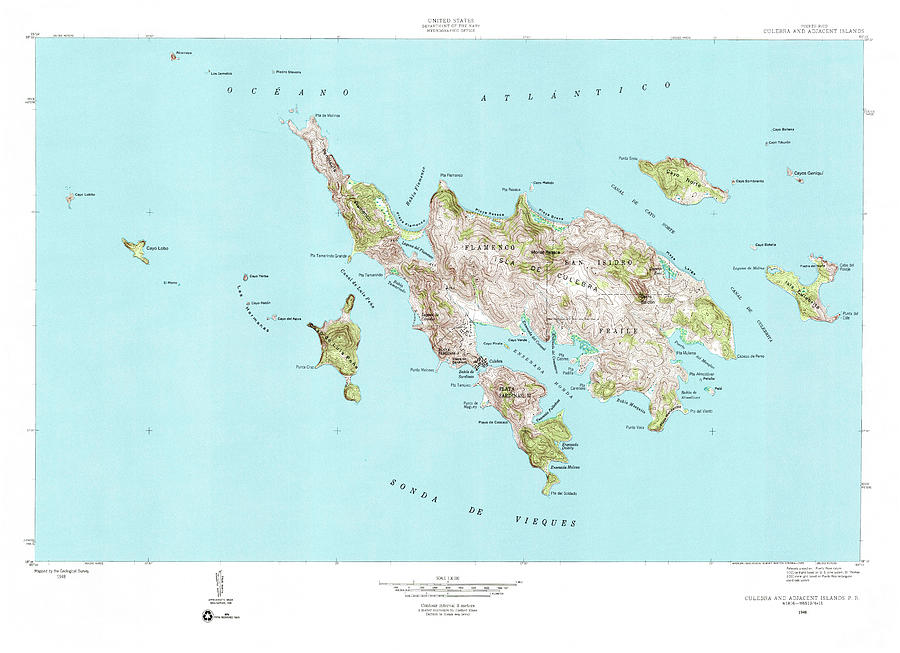 Old Culebra Puerto Rico Map 1948 Vintage La Isla Chiquita Atlas Drawing by Adam Shaw