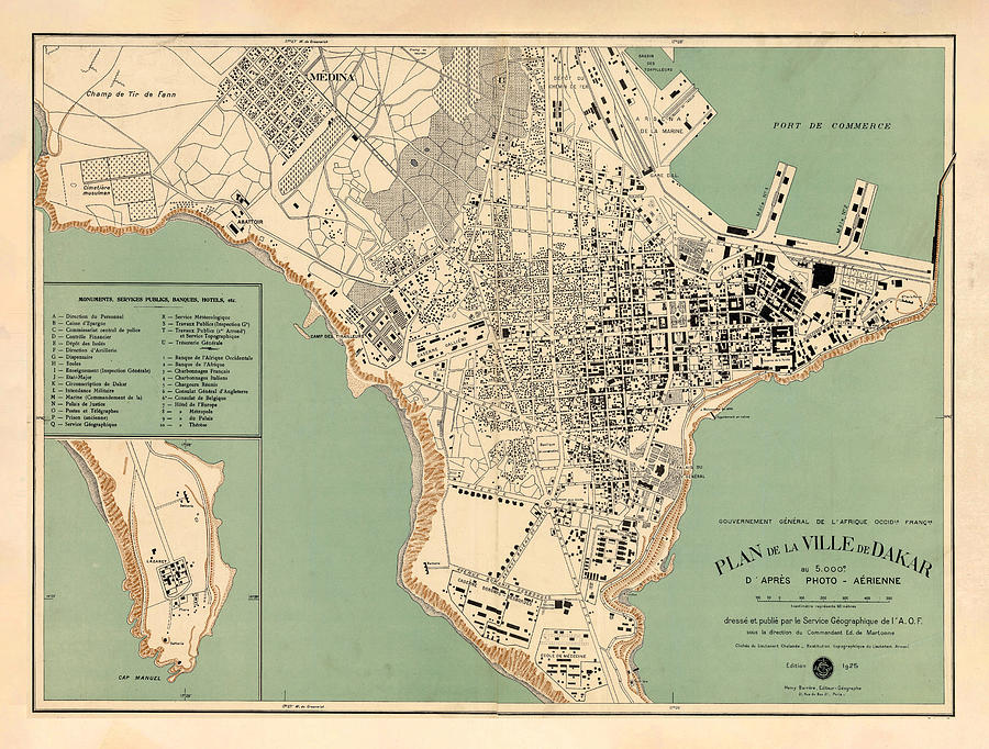Old Dakar Senegal Map 1925 Vintage Senegalese Capital City Atlas ...