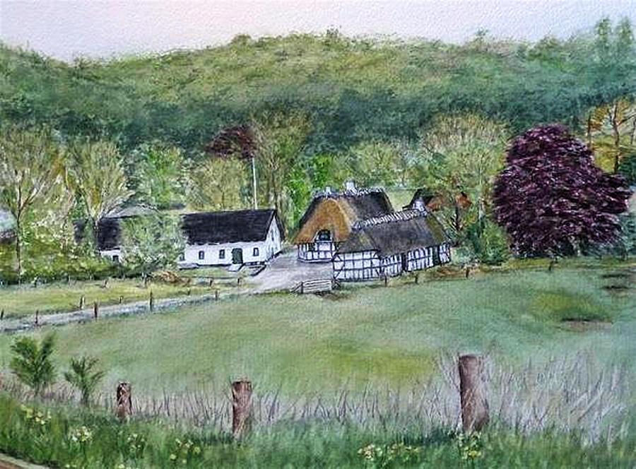 Old Danish Farm House Painting by Kelly Mills