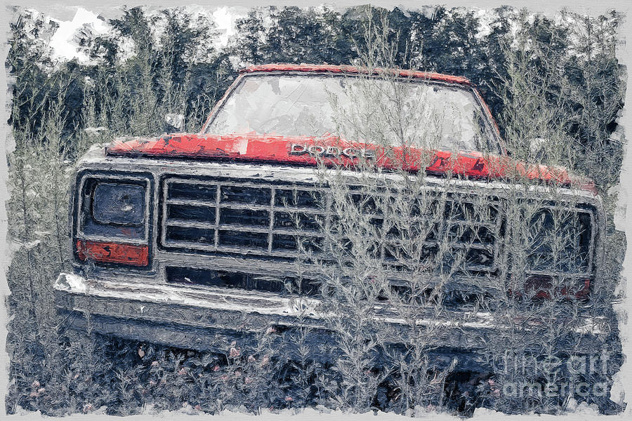 Old Dodge in the Weeds Painterly Digital Art by Edward Fielding
