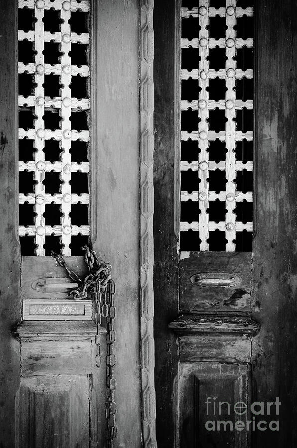 Old Door Faro Black and White Vertical Photograph by Eddie Barron