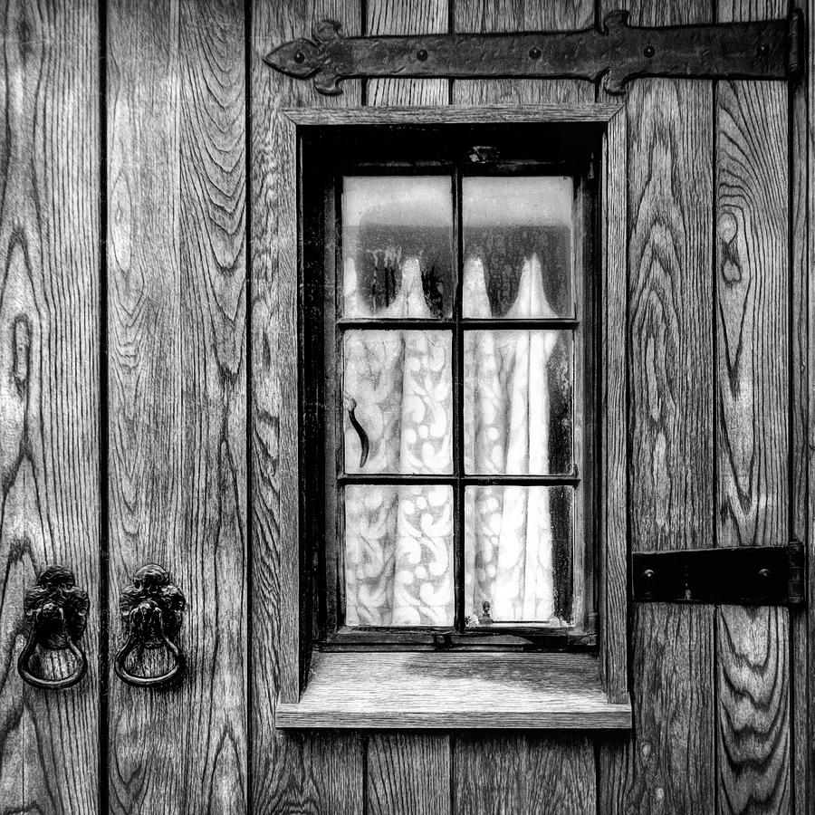 Old Door With Window Black And White photography Photograph by Ann Powell