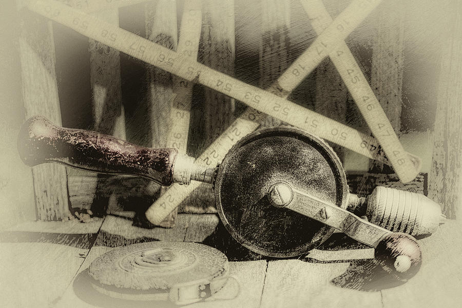 Old Drill and Carpentry Tools Vintage Style Photograph Photograph by Ann Powell