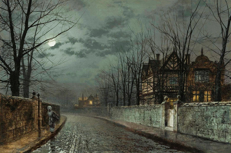 Old English House by Moonlight by John Atkinson Grimshaw 1883 Painting ...