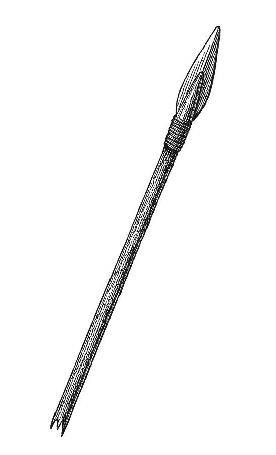Old engraved illustration of objects from the Bronze Age find of in the Zurich Lake after architectural finds in the mid-19th century (pile dwellings) - spear Photograph by Mikroman6