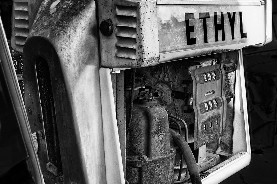 Old Ethyl Gas Pump Black And White Photograph Photograph by Ann Powell
