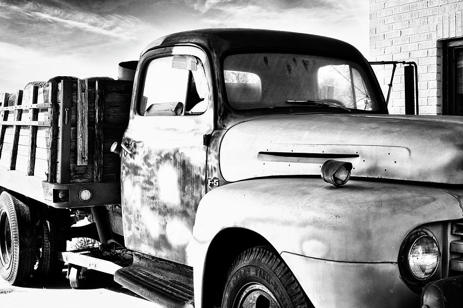 Old F5 Truck - black and white photograph Photograph by Ann Powell