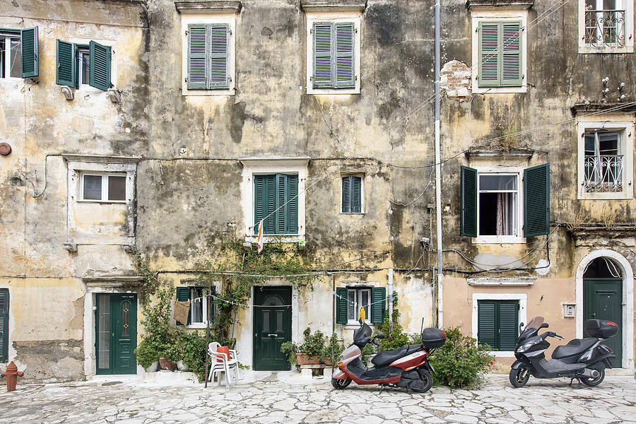 Old facades in Corfu Town, Corfu Island, Greece Photograph by Alexander Spatari
