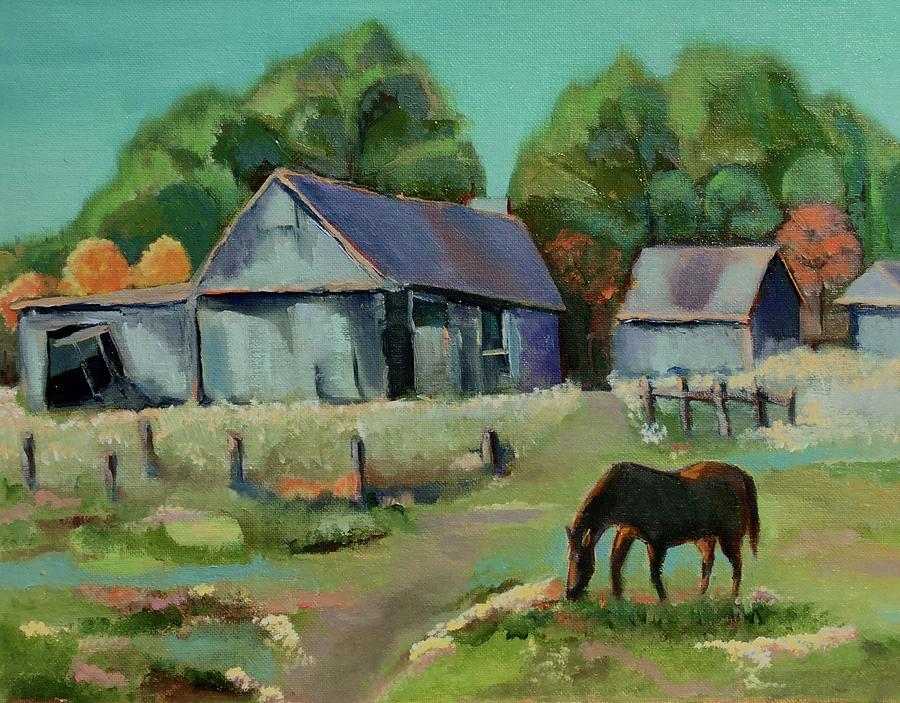 Old farm barns Painting by Lana Sylber